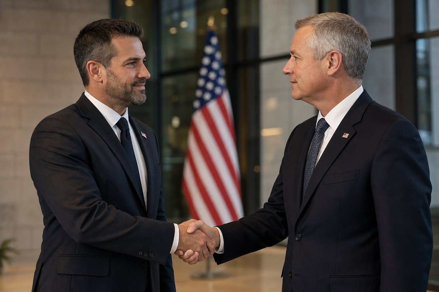 A veteran business owner shakes hands with a government contracting official