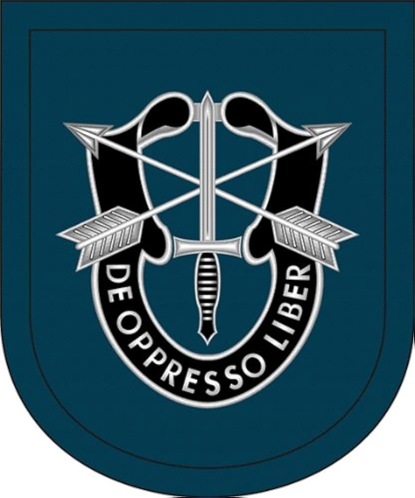 19th Special Forces Group flash and crest bearing the motto De Oppresso Liber